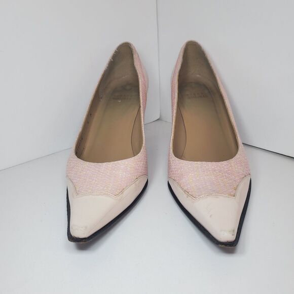 Stuart Weitzman Womens Sz 8 Pink Leather Pointed Toe Heels Plaid - Picture 2 of 9